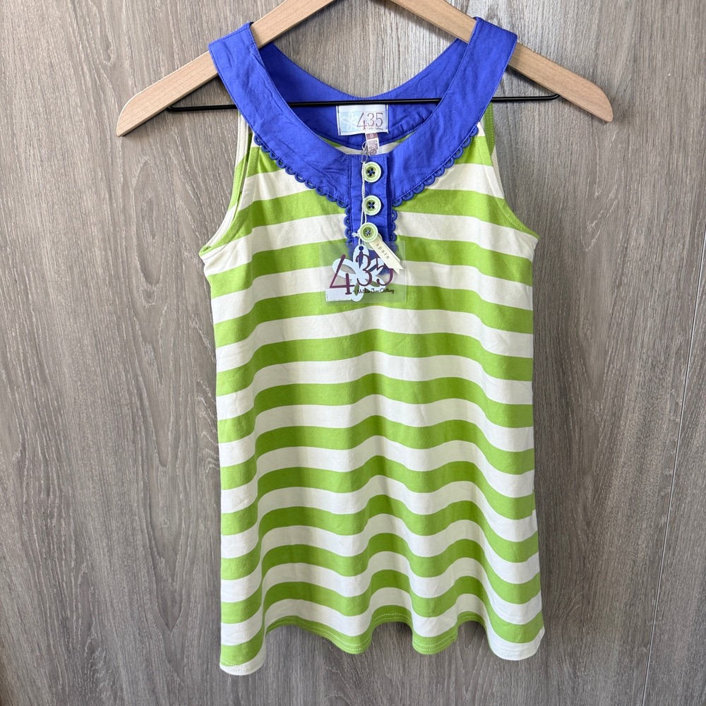 Matilda Jane 435 Tank Top Girls Size 8 Green Striped Blue Scalloped Collar NWT